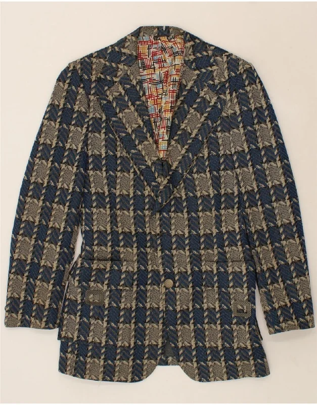 DC Womens 1 Button Blazer Jacket UK 14 Medium Blue Check Cotton Jacket Linen Jacket Terry Jacket