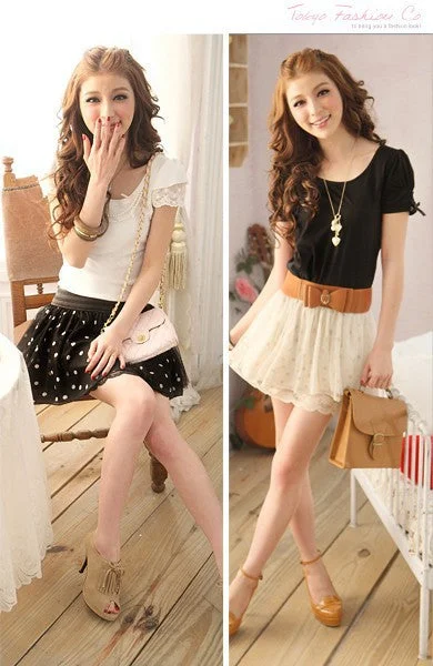 Free Size Autumn Summer Casual Mesh Chiffon Lace Dot Mini Skirts For Women Ball Gown High Waist Bow Belt Half Skirts For Female corduroy skirt cozy Free Size Autumn Summer Casual Mesh Chiffon Lace Dot Mini Skirts For Women Ball Gown High Waist Bow Belt Half Skirts For Female corduroy skirt cozy