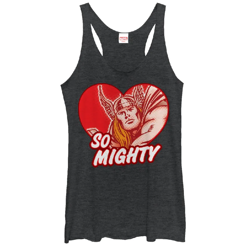 Women's Marvel Thor Be Mighty Heart Racerback Tank Top sheer tank top