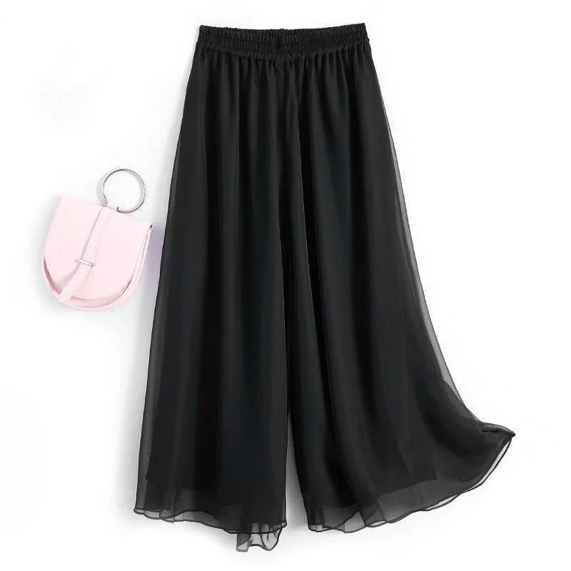 Fashion Woman Casual Chiffon Wide Leg Pants Big Size Loose Solid White Elastic Band High Waist Female Clothing Oversize Trousers Trousers Versatile Stylish