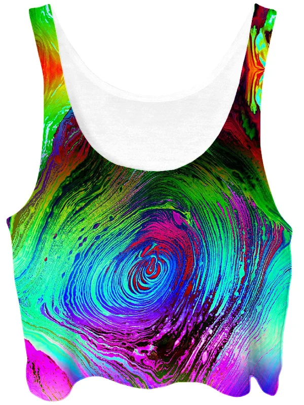 Rainbow Vortex Crop Top Striped Floral Plaid