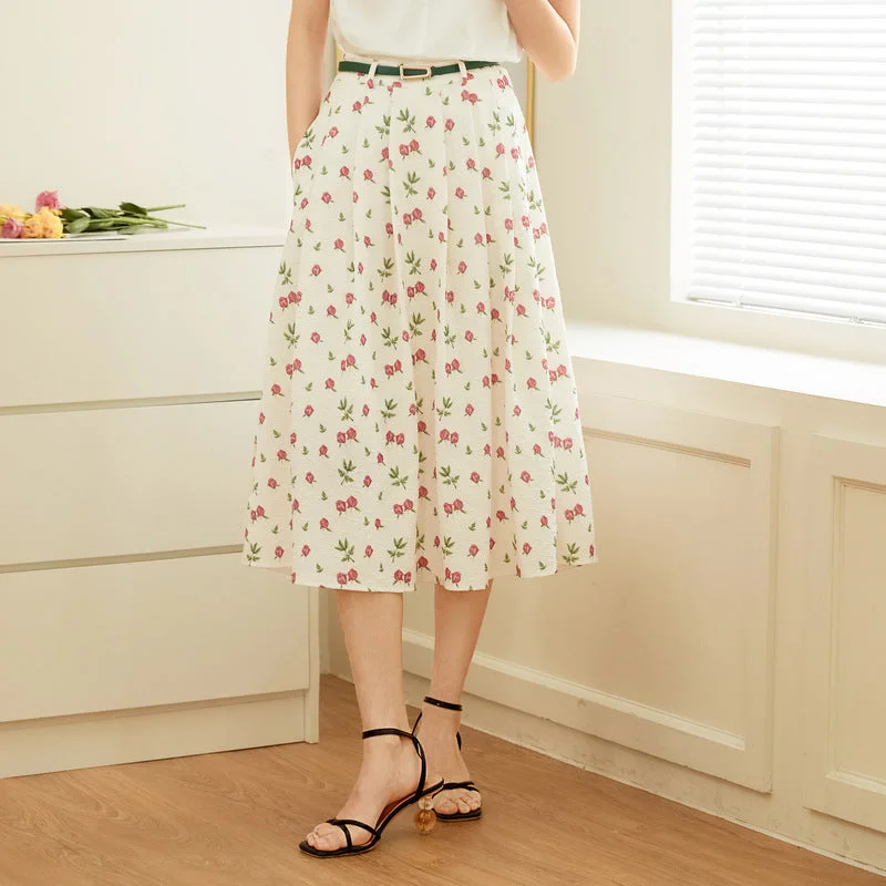 Floral Chiffon High Waist Sweet And Versatile Skirt wool skirt breathable