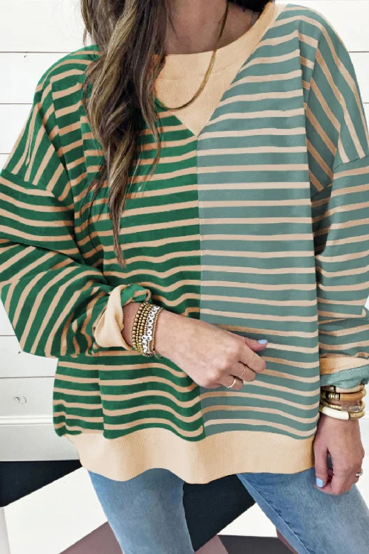 Brooks Contrast Striped Round Neck Long Sleeve Sweatshirt Hoodie with Camouflage Military Edgy