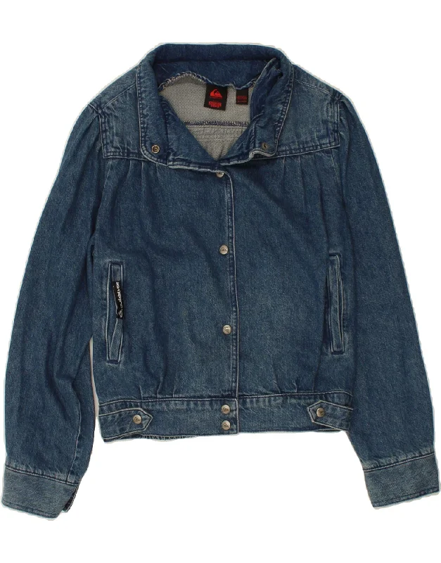 QUIKSILVER Womens Stranger Things Denim Jacket UK 14 Medium Blue Cotton Ribbed Jacket Pleated Jacket Ruffled Jacket