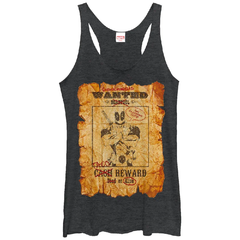 Women's Marvel Deadpool Wanted Poster Racerback Tank Top low neck tank