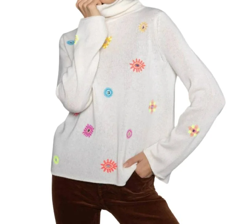 Lucky Charms Sweater In Winter White Polka Dot Checkered Tartan