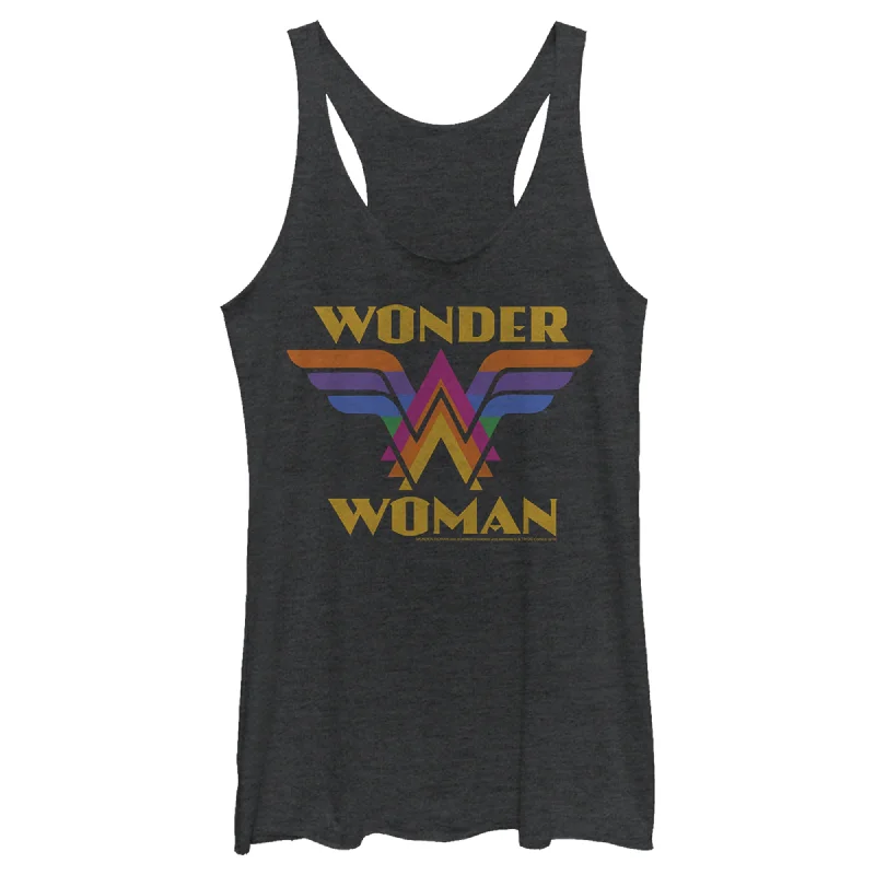 Women's Wonder Woman Retro Rainbow Logo Racerback Tank Top stretchy tank top