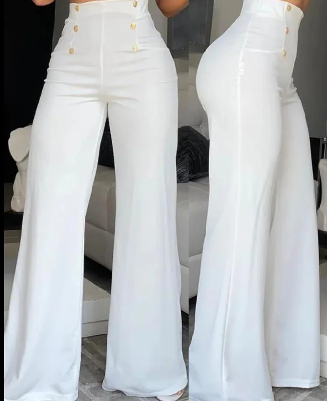 Elegant High Waist Wide Leg Bootcut Pants 2023 Summer European & American Fashion Simple Women's Flared Trousers Trousers Essential Wardrobe