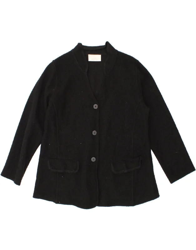 ANN HARVEY Womens 3 Button Blazer Jacket UK 20 2XL Black Wool Toggled Jacket Drawstring Jacket Belted Jacket