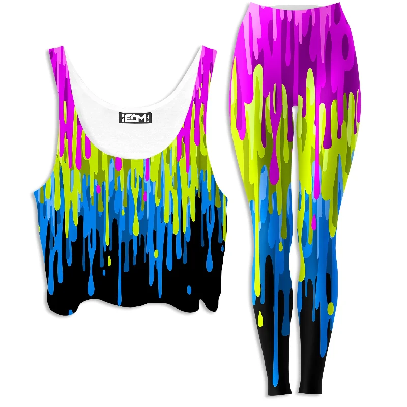 Drip Crop Top and Leggings Combo Chenille Brocade Lace
