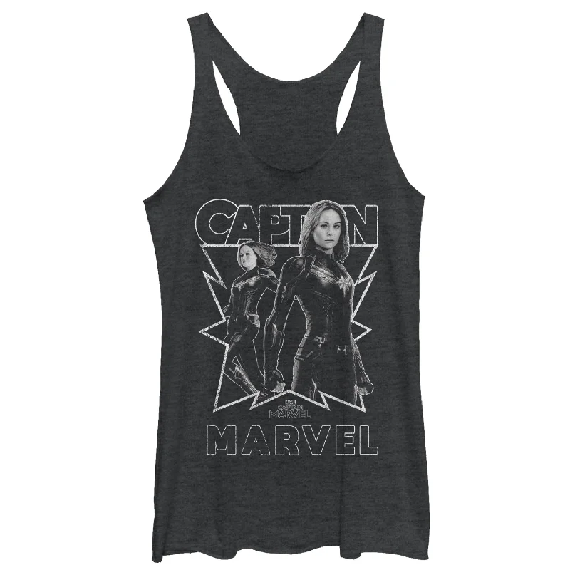 Women's Marvel Captain Marvel Gray Grayscale Portrait Racerback Tank Top silver tank top