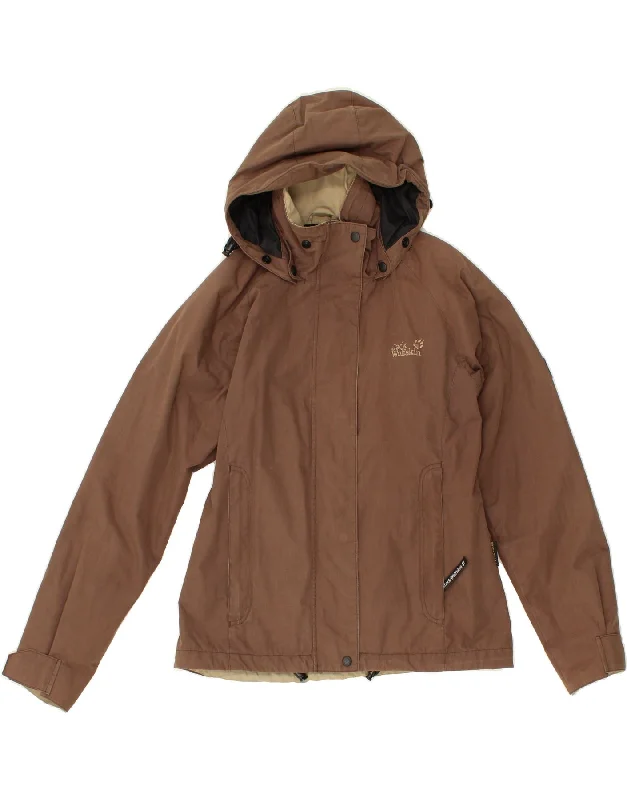JACK WOLFSKIN Womens Hooded Windbreaker Jacket UK 12 Medium  Brown Striped Jacket Polka Dot Jacket Floral Jacket