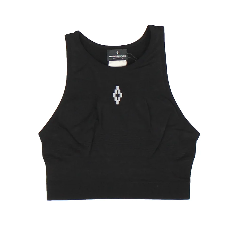 Marcelo Burlon Black COUNTY SEAMLESS CROP TANK breathable tank top