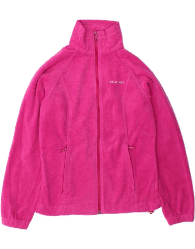 COLUMBIA Womens Fleece Jacket UK 6 XS Pink Polyester Tiered Jacket Buttoned Jacket Zippered Jacket