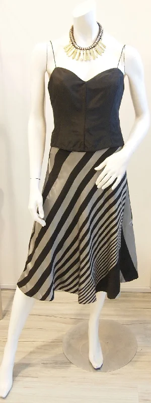 Black bustier with silver black diagonal stripe skirt linen skirt light