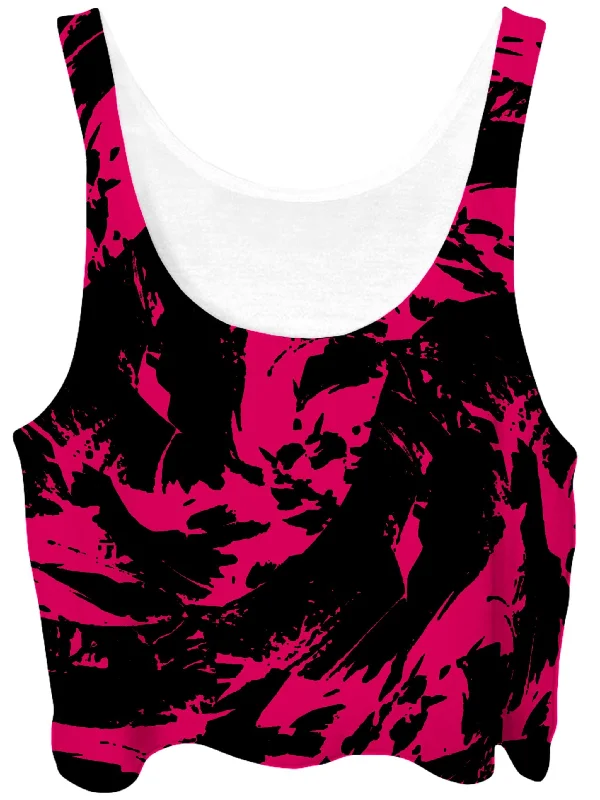 Pink Swirl Crop Top Collared Crew Neck Turtle Neck