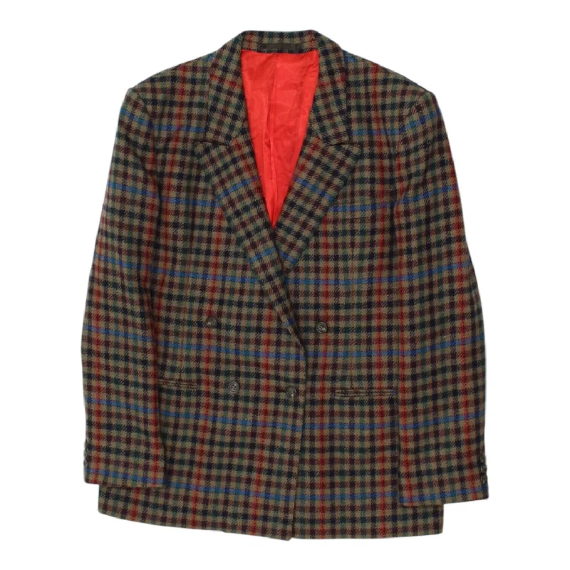 Aquascutum Womens Brown Red Check Double Breasted Blazer Jacket | Vintage Suit Hoodie Zip-Up Jacket Button-Up Jacket