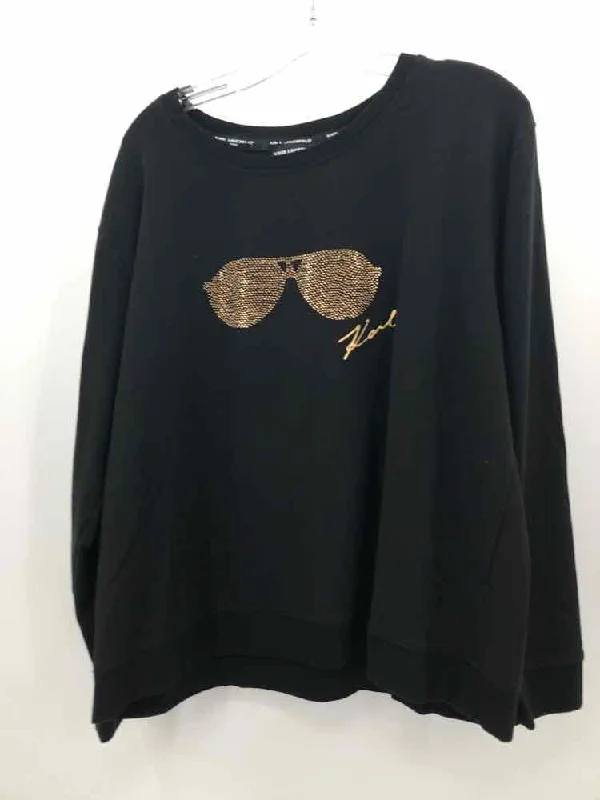 Pre-Owned Karl Lagerfeld Black Size XL Graphic Sweatshirt Hoodie with Sequins Glamorous Eye-catching