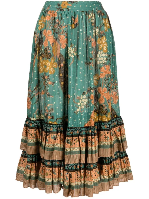 ZADIE RUFFLED-HEM MIDISKIRT floral skirt print