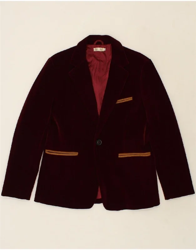 VINTAGE Womens 1 Button Velvet Blazer Jacket UK 20 2XL Burgundy Satin Jacket Silk Jacket Chiffon Jacket