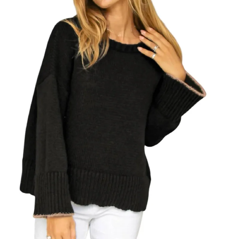 Jules Chunky Sweater In Black Lace Blend Ribbed Blend Corduroy Blend