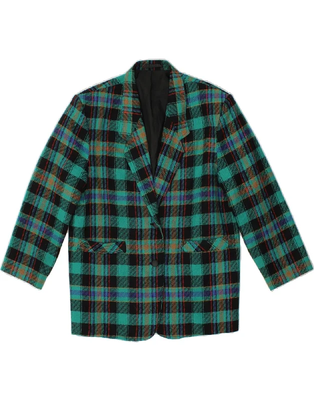 ST. BERNARD Womens 2 Button Blazer Jacket UK 12 Medium Green Check Satin Fabric Silk Fabric Chiffon Fabric