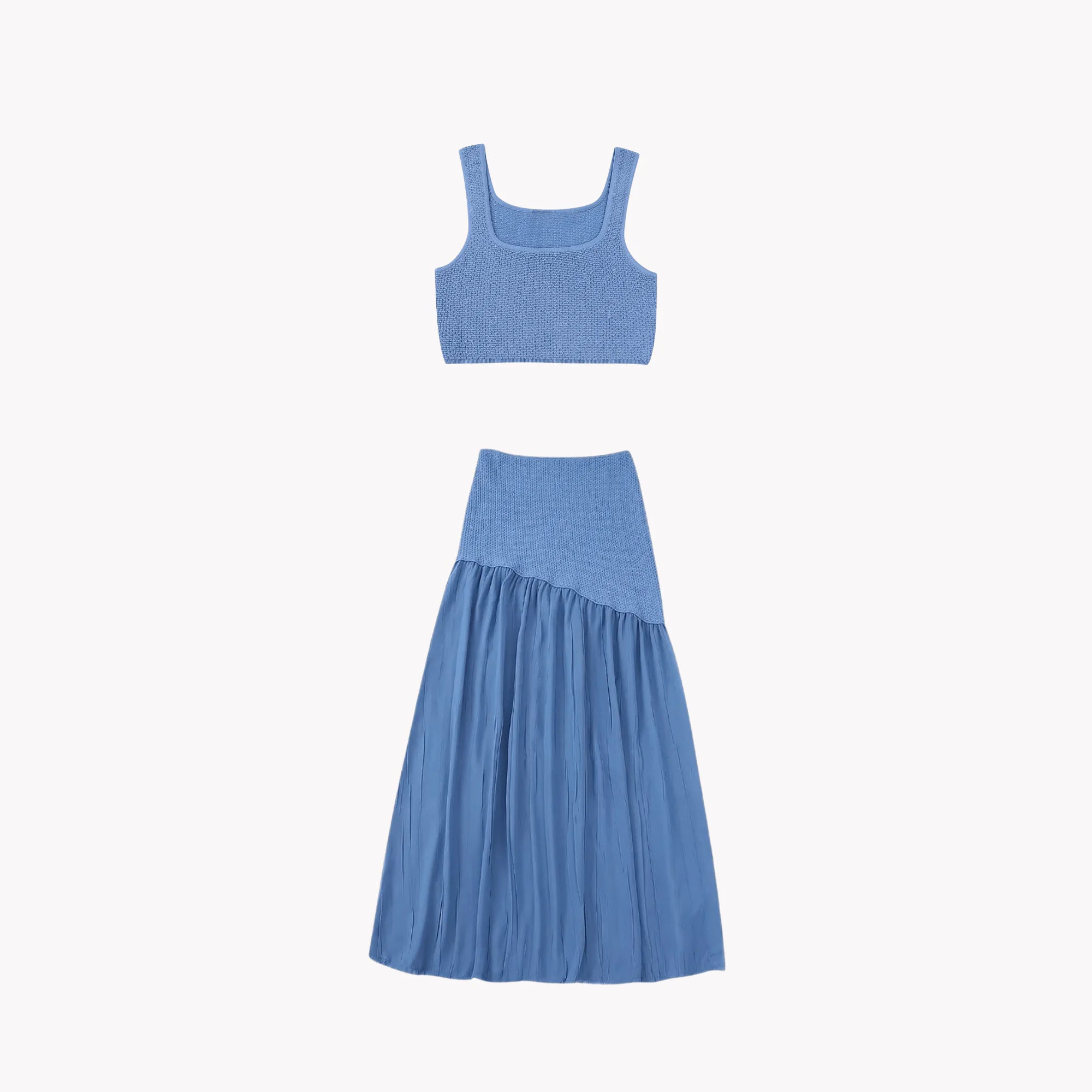 Women's Summer Blue Skirt Set silk skirt lustrous