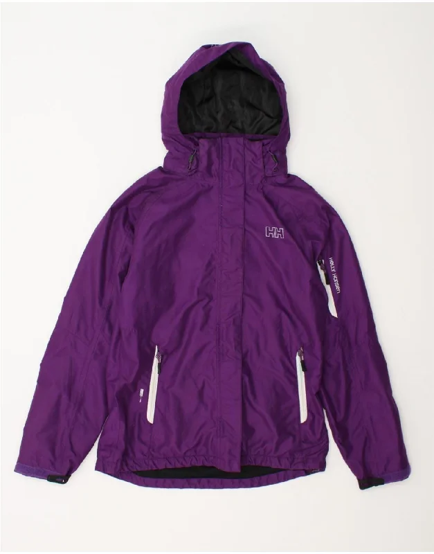 HELLY HANSEN Womens Hooded Rain Jacket UK 8 Small Purple Polyester Cardigan Sweater Pullover