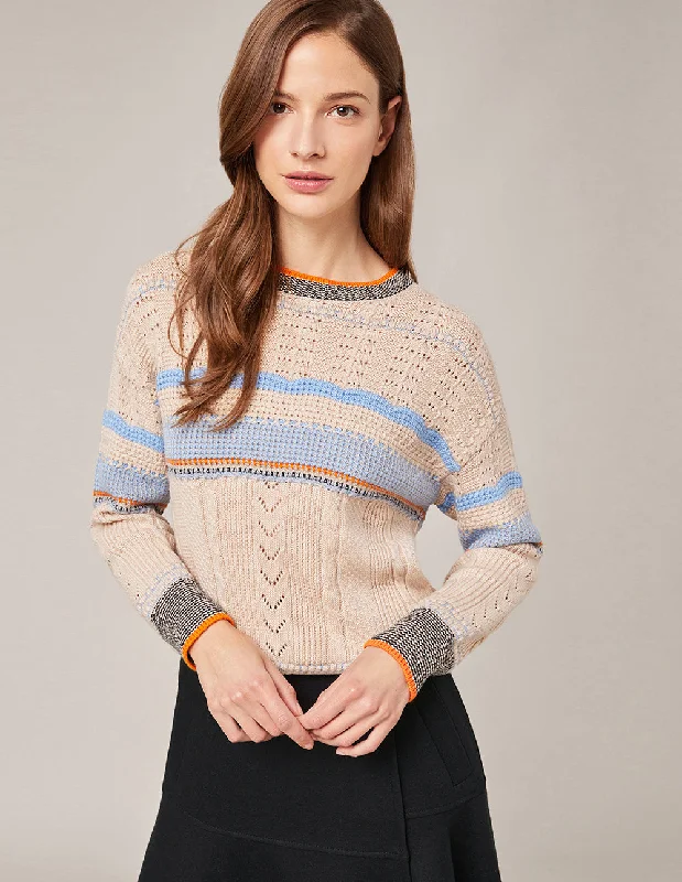 MARYLING CABLE KNIT WITH STRIPES SWEATER Jersey Fabric Tulle Fabric Batik Fabric