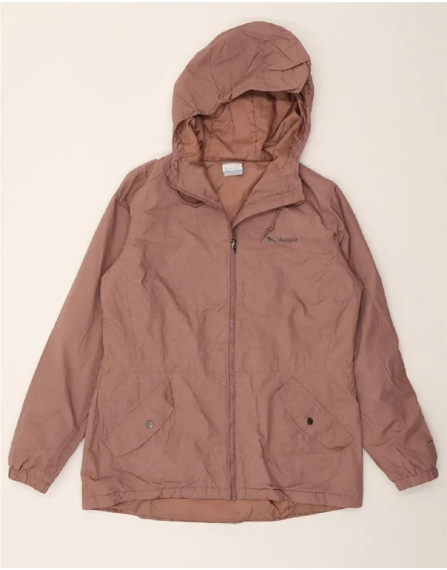 COLUMBIA Womens Hooded Windbreaker Jacket UK 16 Large Brown Polyamide Denim Fabric Leather Fabric Suede Fabric