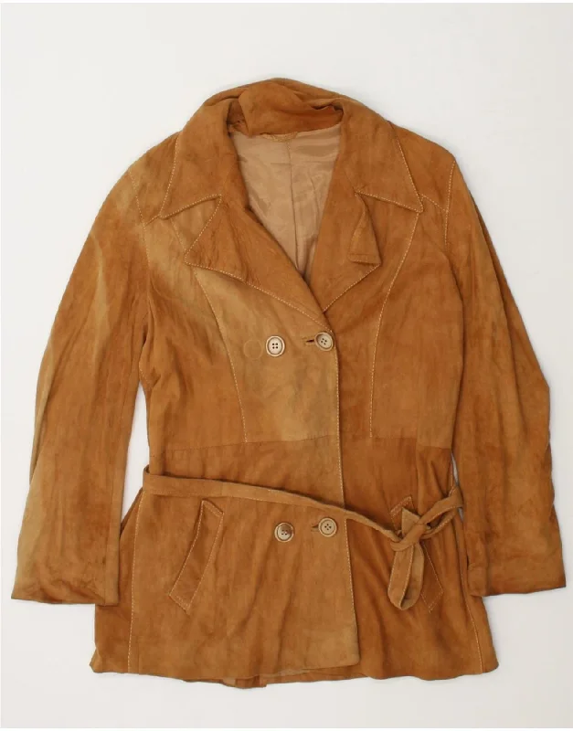 VINTAGE Womens Double Breasted Suede Jacket UK 16 Large Brown Leather Faux Fur Jacket Real Fur Jacket Shearling Jacket