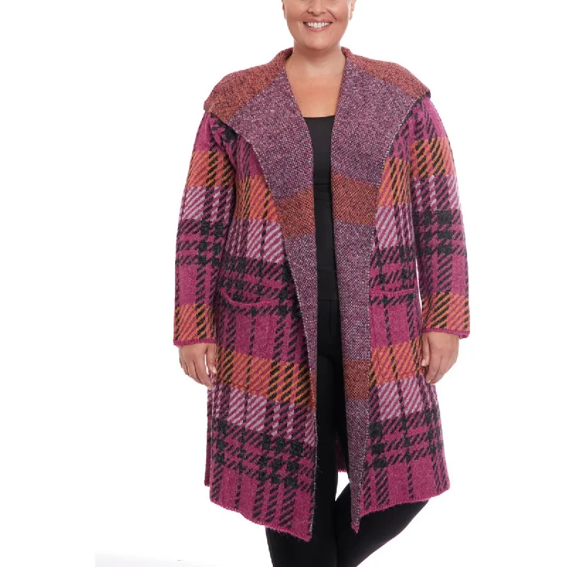 Plus Womens Open Front Plaid Duster Sweater Oversized Loose Flowy