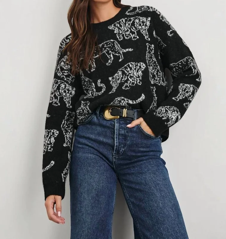 Perci Cat Sweater In Charcoal Cats Spandex Blend Rayon Blend Denim Blend