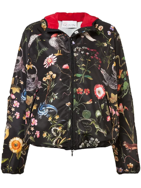 birds print hooded jacket Fleece Jacket Down Jacket Parka