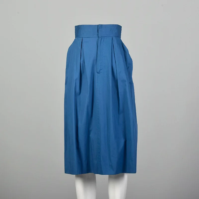 XS 1970s Yves Saint Laurent Rive Gauche Royal Blue Pleated Cotton Skirt Pockets corduroy skirt cozy