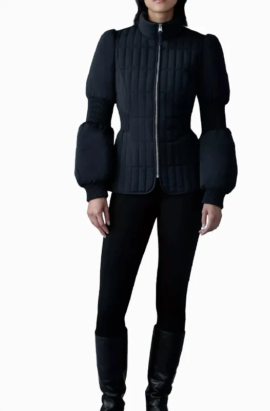 Women's Felicia Quilted Lightweight Down Jacket Coat In Black Denim Fabric Leather Fabric Suede Fabric