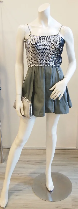 Silver sequin top and grey skirt leather skirt bold