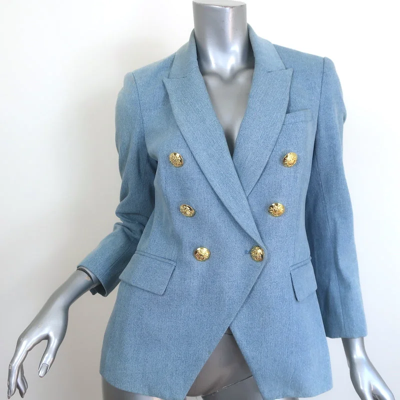 Veronica Beard Miller Denim Dickey Jacket Blue Size 2 Double Breasted Blazer Faux Fur Jacket Real Fur Jacket Shearling Jacket