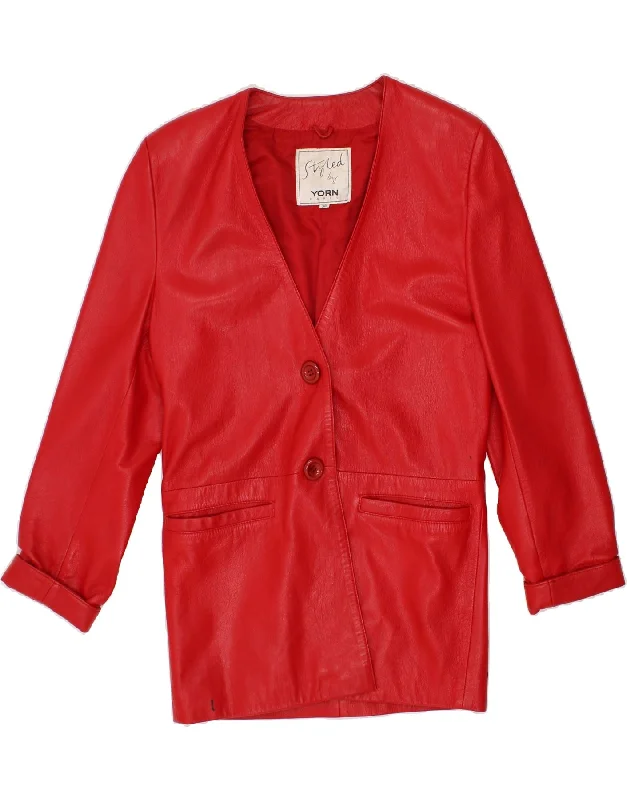 VINTAGE Womens 2 Button Leather Blazer Jacket EU 36 Small Red Leather Fleece Jacket Down Jacket Feather Jacket
