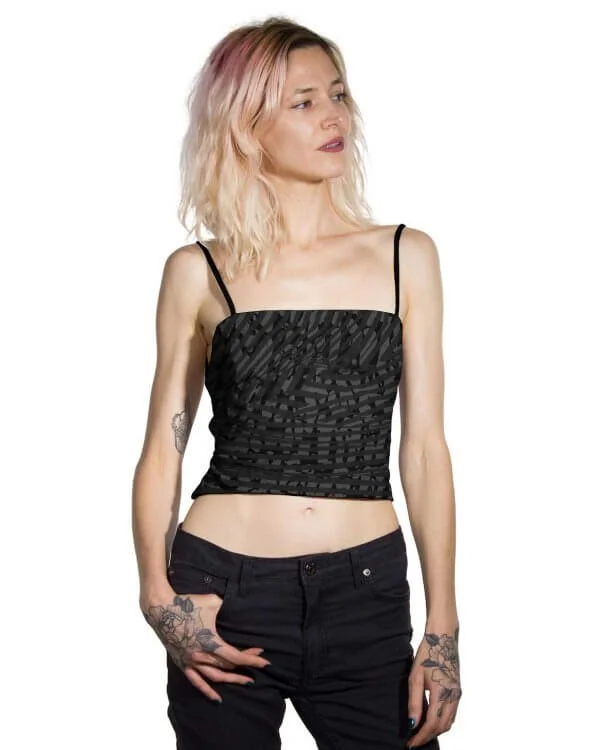Plazmalab Kami Laced Crop Top Black Faux Fur Fabric Real Fur Fabric Shearling Fabric