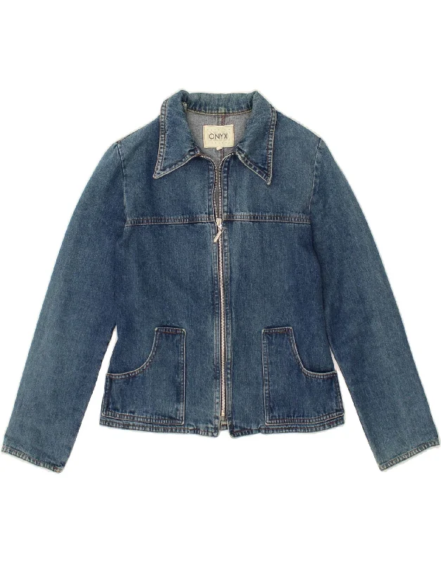 ONYX Womens Denim Jacket IT 42 Medium Blue Cotton Front Pockets Side Pockets Patch Pockets