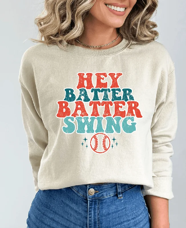 Hazel Blues® | Hey Batter Batter Swing Graphic Sweatshirt Hoodie with Ribbed Hem Stretchable Secure
