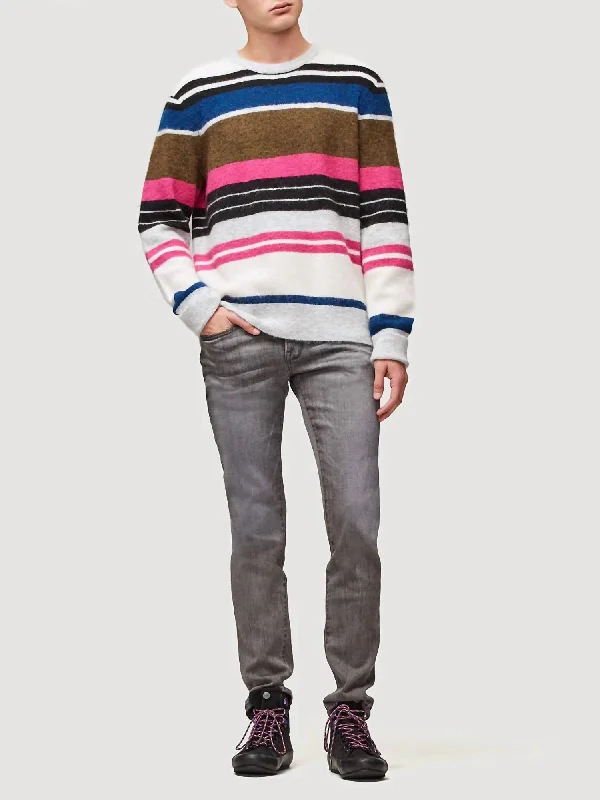 Crewneck Alpaca Blend Sweater In Multicolor Stretchy Elastic Breathable