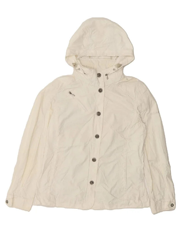 COLUMBIA Womens Hooded Windbreaker Jacket UK 12 Medium Off White Cotton Wool Fabric Cashmere Fabric Tweed Fabric