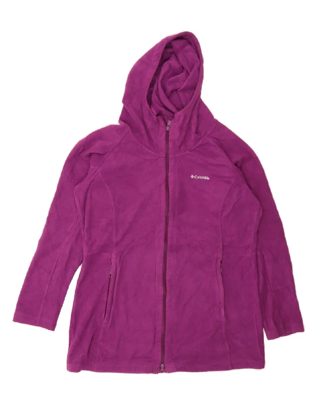 COLUMBIA Womens Hooded Fleece Jacket UK 16 Large Purple Polyester Zip Front Button Front Snap Front