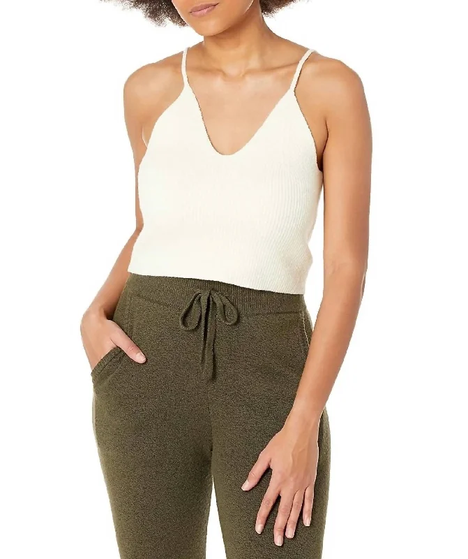Vhari Loungewear Crop Top In Classic Cream Rayon Velvet Corduroy