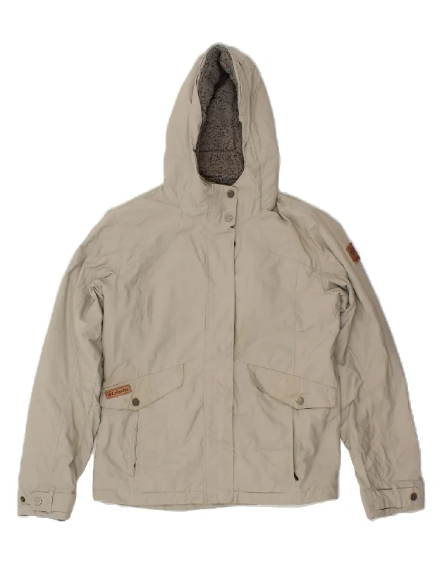 COLUMBIA Womens Hooded Windbreaker Jacket UK 14 Medium Beige Nylon Print Jacket Jacquard Jacket Embroidered Jacket