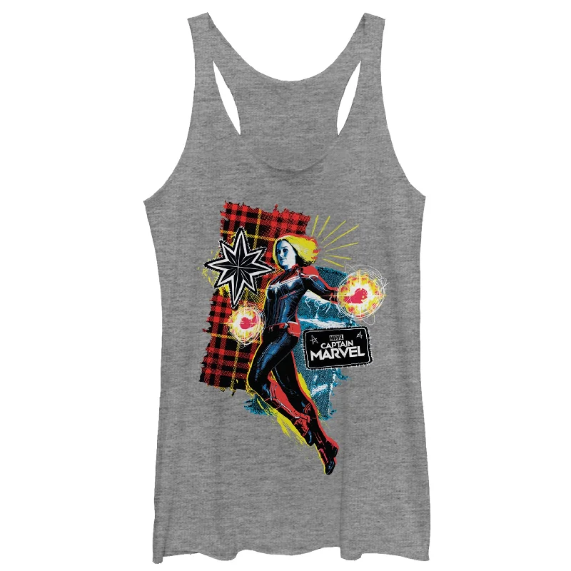 Women's Marvel Captain Marvel Flannel Patch Print Racerback Tank Top loose fit tank