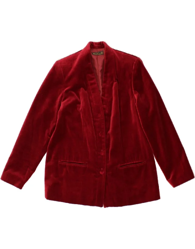 VINTAGE Womens Velvet 4 Button Blazer Jacket UK 16 Large Burgundy Welt Pockets Slit Pockets Flap Pockets