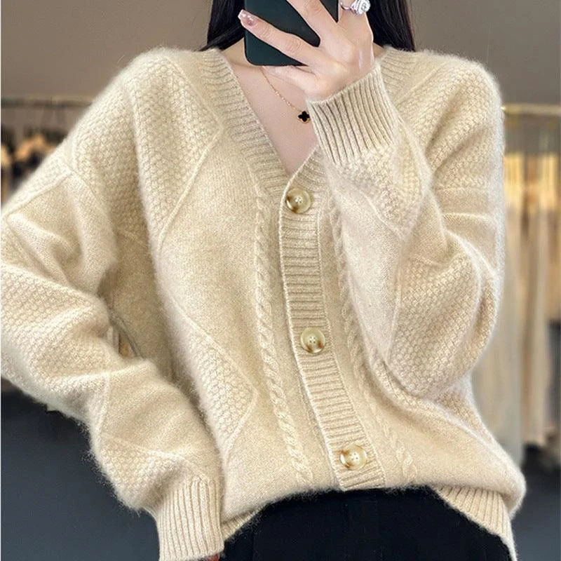 Lazy Knitted Sweater Coat Outer Tops Satin Blend Silk Blend Wool Blend